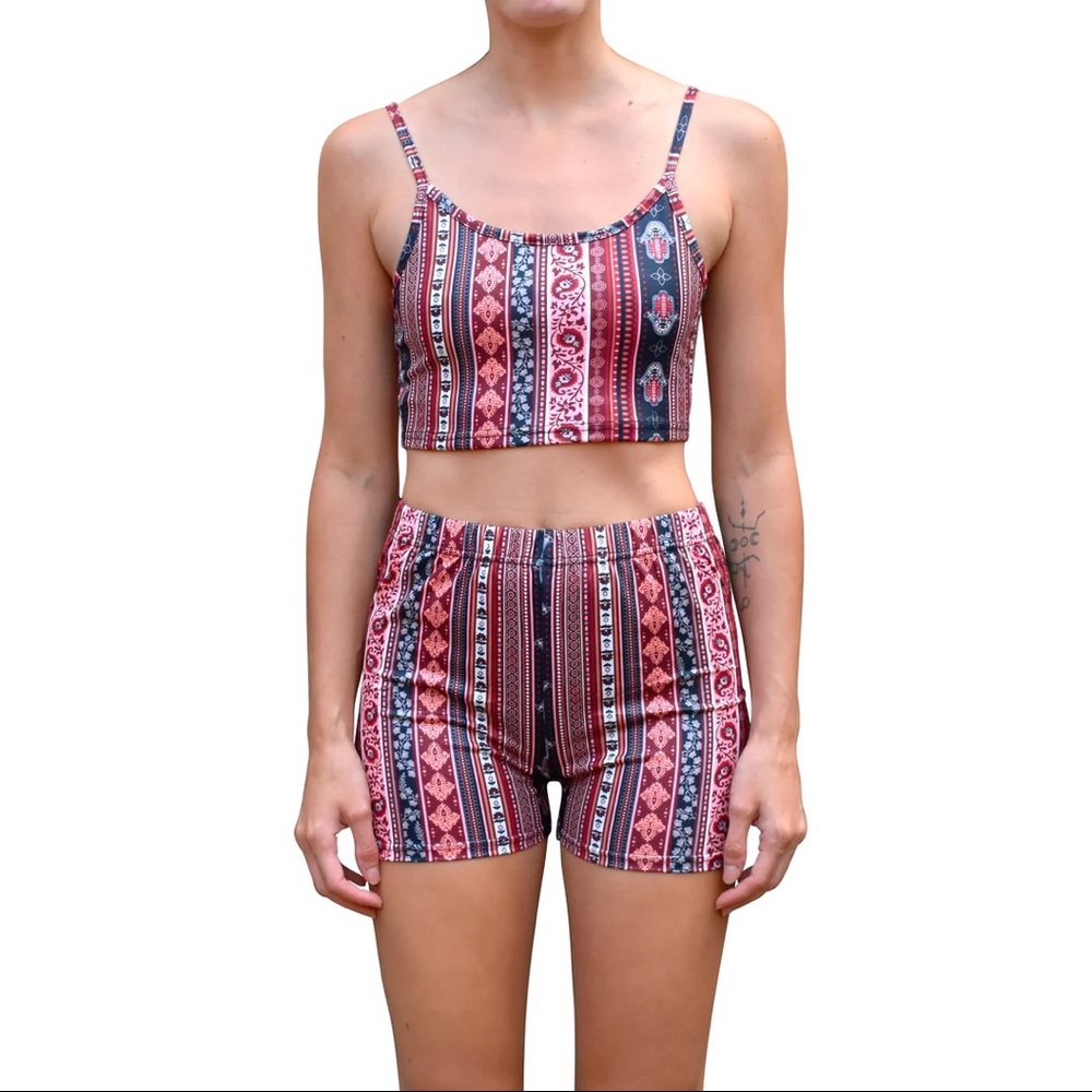 Two Piece Co-Ord Yoga Athleisure Matching Loungewear Set in Marsala Paisley